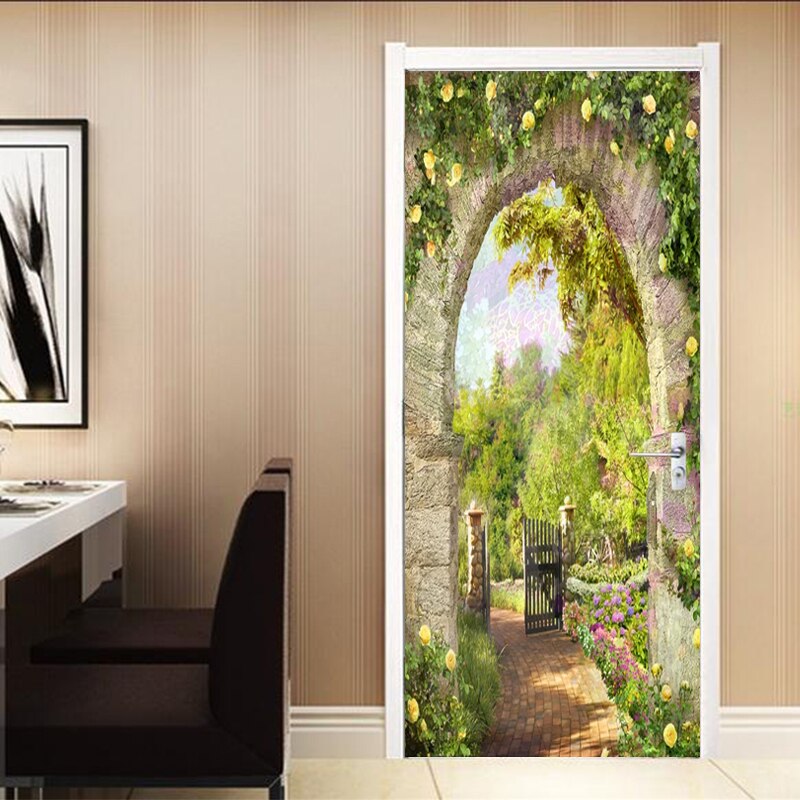 European Style Stone Pillar Garden View Door Sticker Living Room Restaurant Decor Wallpaper PVC Self-Adhesive Stickers