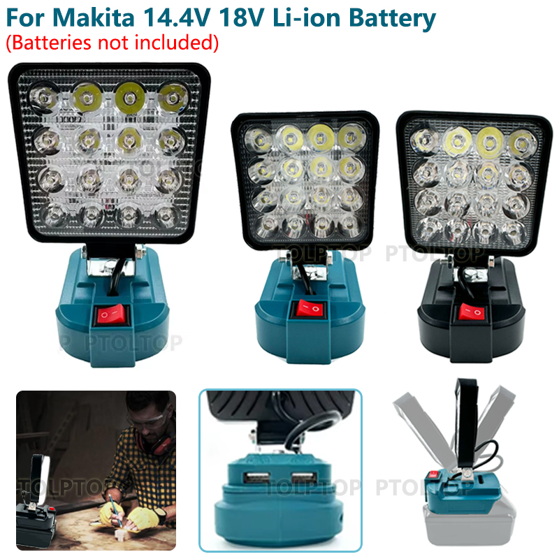 Led-arbeidslys for makita 14.4v 18v li-ion-batteri 3/4 tommer med usb utendørs lommelykt lanterne campinglampe nødlys