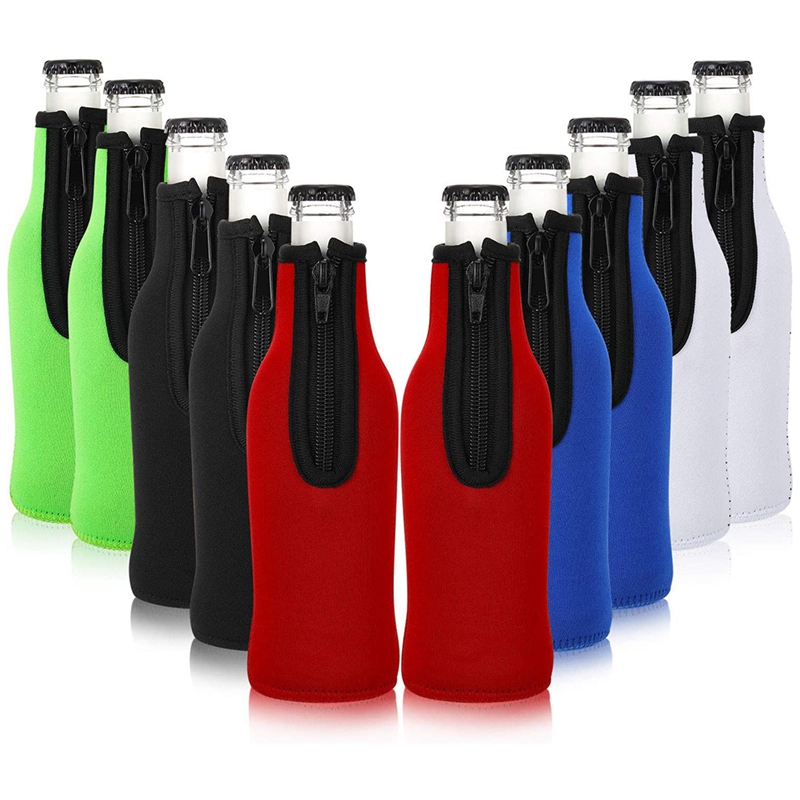 10 Pieces Beer Bottle Coolers Bottle Insulator Sleeve Covers with Ring Zipper for 12 Oz 330 Ml Bot: Default Title