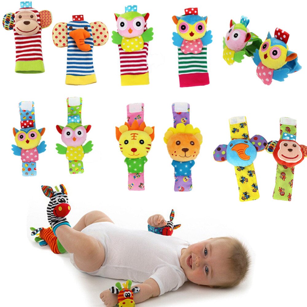 Tegneserie spædbarn baby blødt dyr håndledskramle og baby fodsokker rangle legetøj baby børn rangle legetøj 0 ~ 24 måneder 30%  fri
