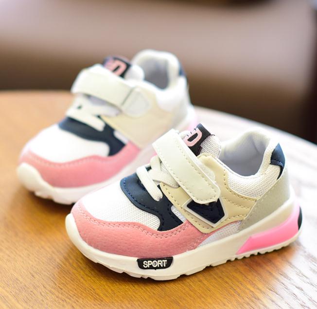 Sapatas Do Esporte crianças Outono Inverno Nova Moda Respirável Crianças Meninos Rede Sapatos Meninas Anti-Slippery Sneakers Sapatos de Bebê Da Criança: Rosa / 7,5