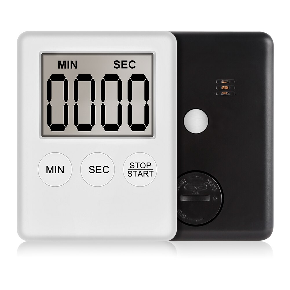 1pcs LCD Digital Screen Square Kitchen Timer Count Up Study Work Sport Timer Alarm Magnet Clock Temporizador Outdoor Timer: white