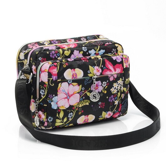 nylon casual 10 pocket super women's messenger bag small handbag: Watercolor flower