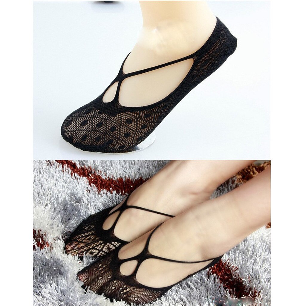 Calcetines invisibles de encaje antideslizantes para mujeres, calcetín de mezcla de algodón para mujeres, de corte bajo, de cinco dedos, antideslizantes, 1 par