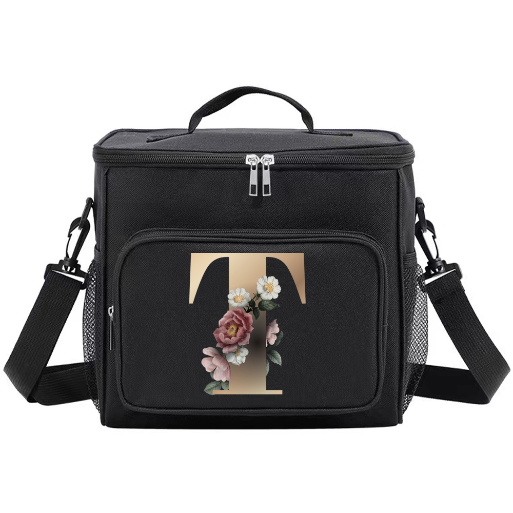 Multifunctional Lunch Bag for Teenage Black Color Picnic Meal Box Waterproof Lunch Box Gold Letter Printing Series: WHITE