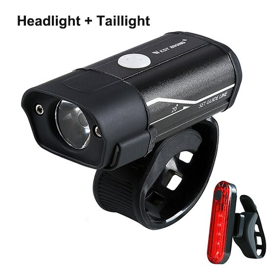 West biking cykellygte  l2 led usb genopladelig cykel pandelampe 3-5 modes cykelstyr sikkerhedslommelygte med advarselslys: Lyssæt 1