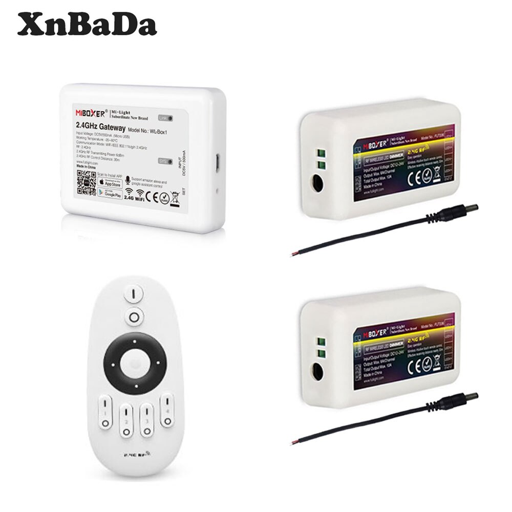 Milight LED Controller Kit FUT007 Remote 2.4G 4-Zone Dimmer Controller WL-Box1 WIFI For 2835 5050 Single Color Light DC12-24V