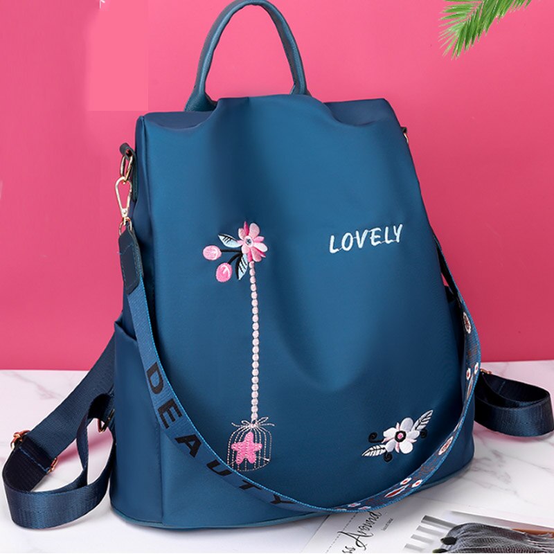 Puimentiua Oxford Women Backpack Floral Embroidery School Bags Waterproof Female Backpacks Teenage Girls