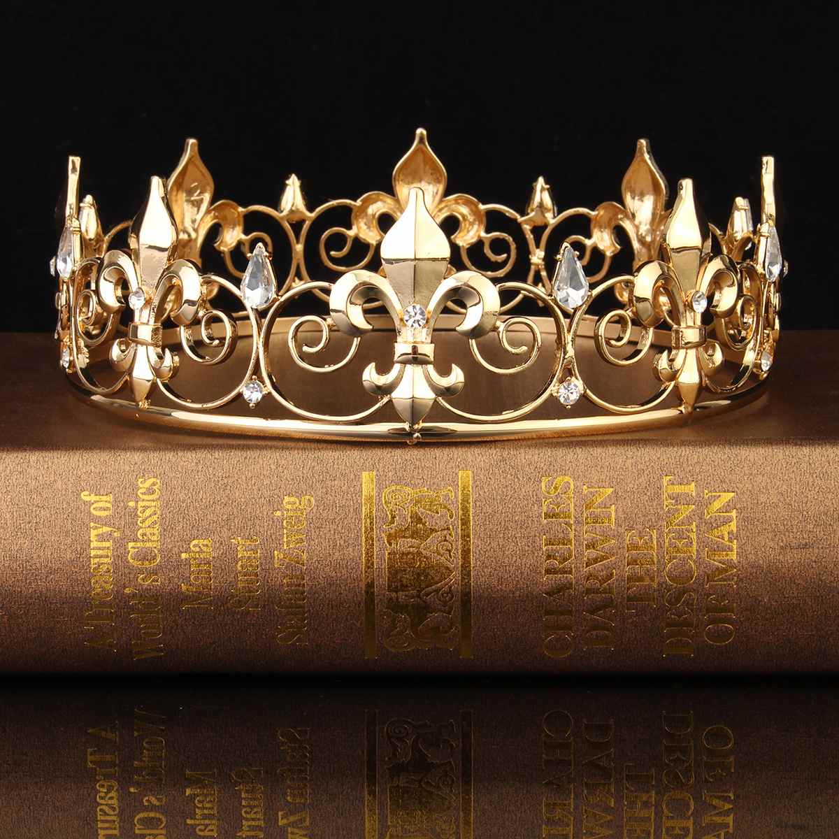 Männer der Kaiser Medieval Kreis Gold Prom Zubehör Fleur De Lis König Crown Runde Kaiser Medieval Gold Strass Tiara