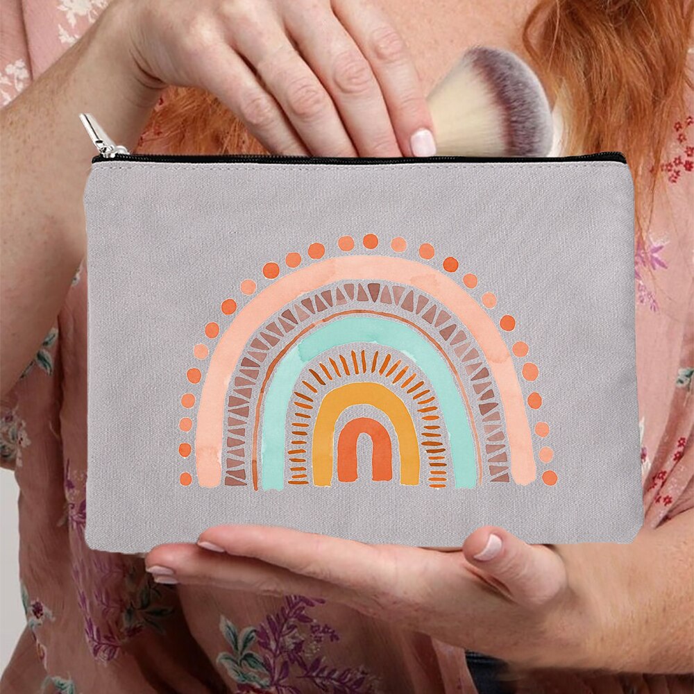 Rainbow kobiety płótno szare kosmetyczki torby moda Zipper torebeczka na kosmetyki podróż torebka na imprezę Organizer biżuterii kobiece prezenty