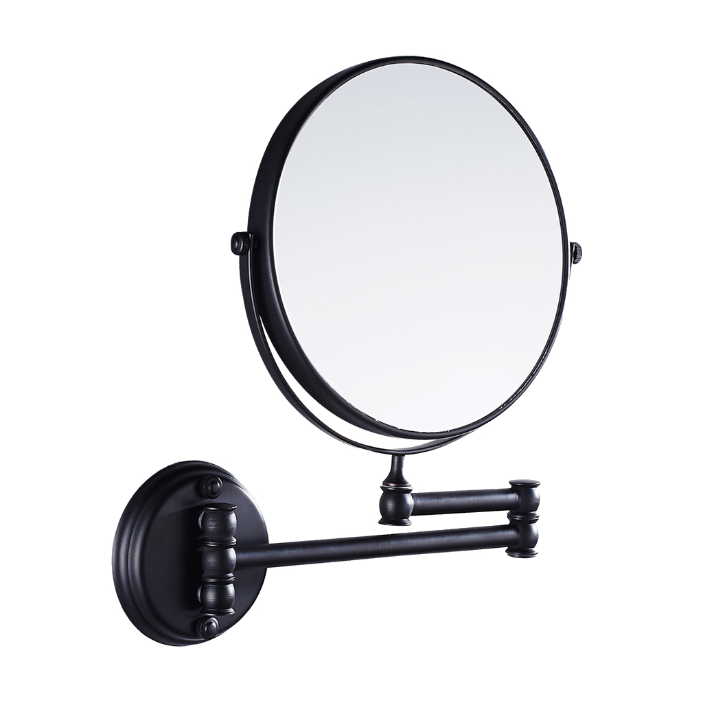 Bath Mirror Cosmetic Mirror Bathroom Wall Mounted Magnifying European Dual Side Arm Extend 2-Face Adjustable Makeup Mirror: Black