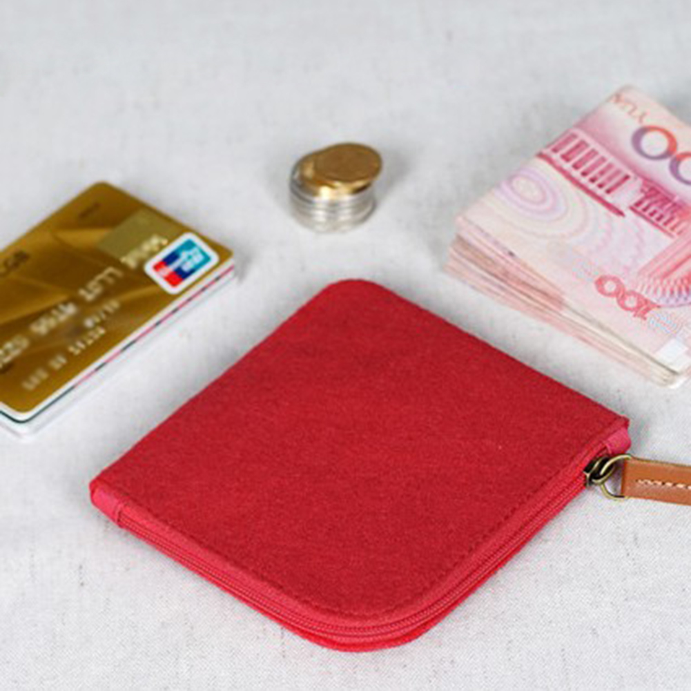 1PC unisexe feutre sac à main carte clé Mini sac à main pochette sac petite fermeture éclair porte-monnaie portefeuille porte-cartes quatre couleurs disponibles portefeuilles: Rouge