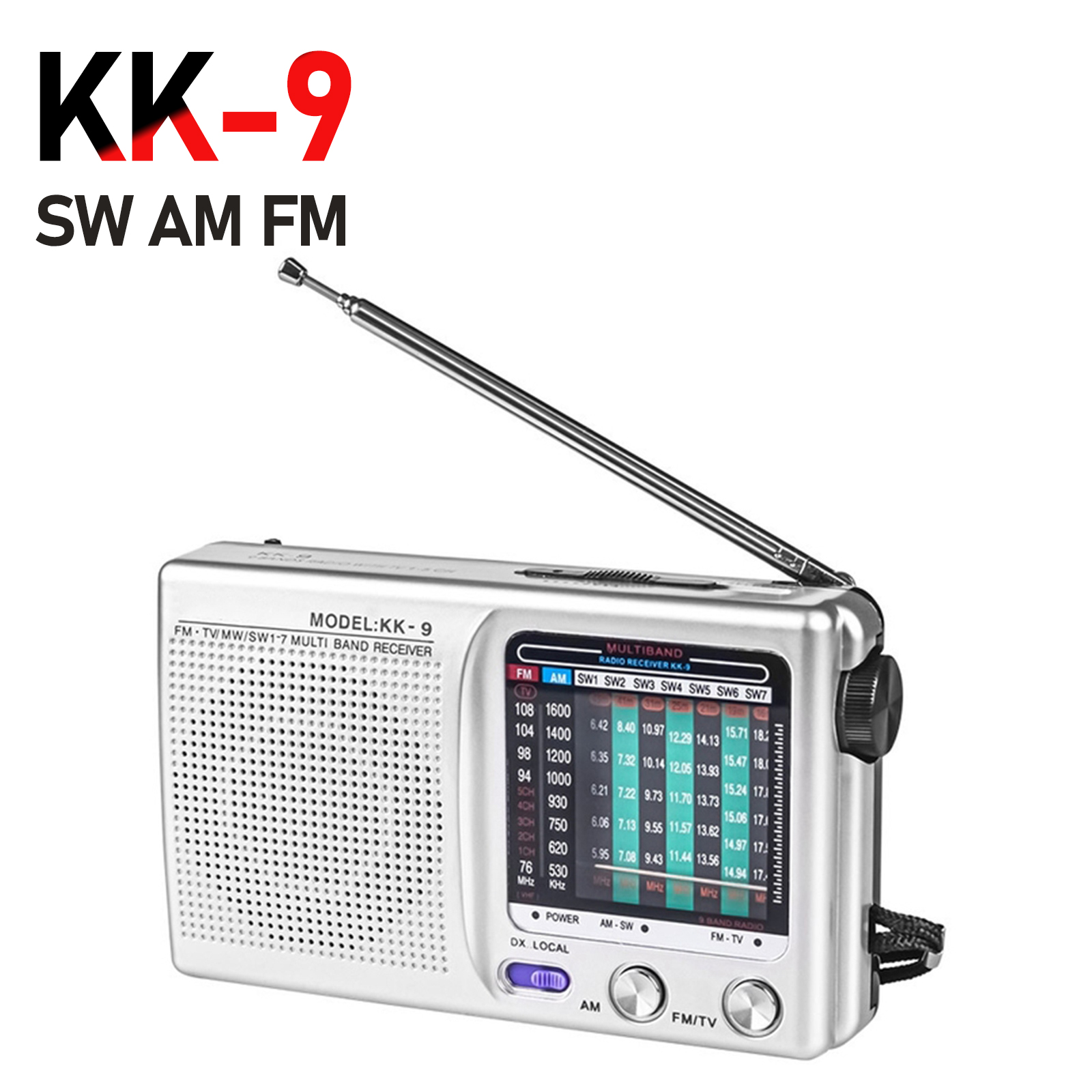 Nødradio sw/am/fm-radio teleskopantenne fullbølgebånd multifunksjonelle radioer innebygd høyttaler for utendørs bruk: Sølv