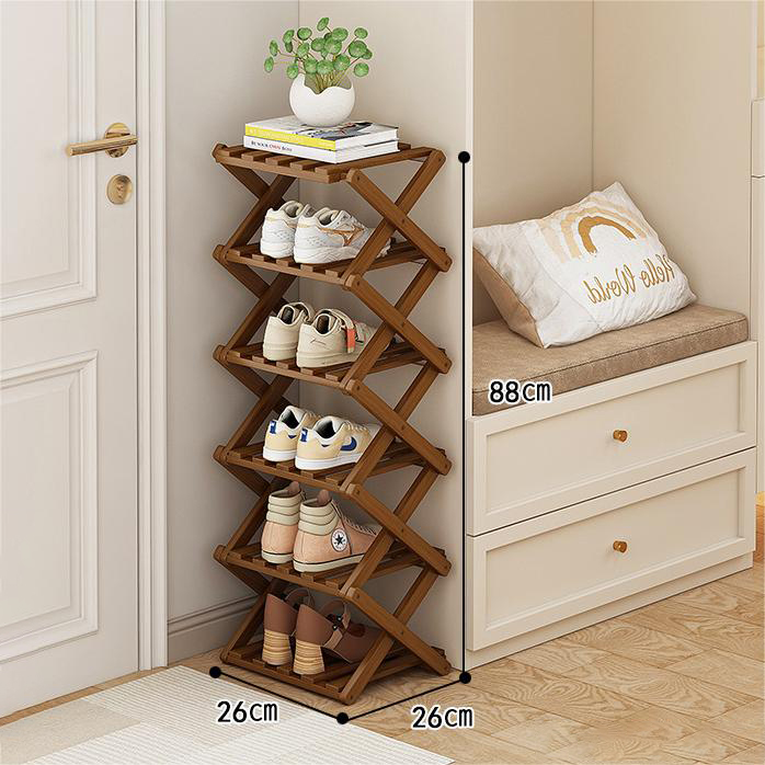 2-6 Tier Installation Free Bamboo Shoe Rack for Home Use, Simple Breathable Shoe Shelf, Multifunctional Foldable Storage Rack: army green