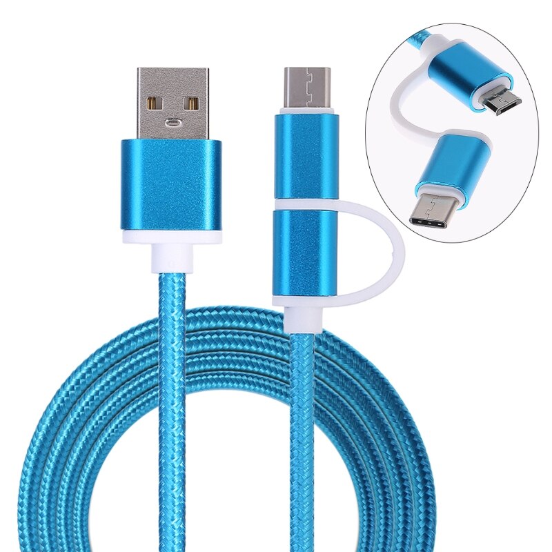 Cable de alimentación 2 en 1 USB 2,0 macho a USB 3,1 tipo C/Micro USB Weave transferencia de datos-Adaptador de PC