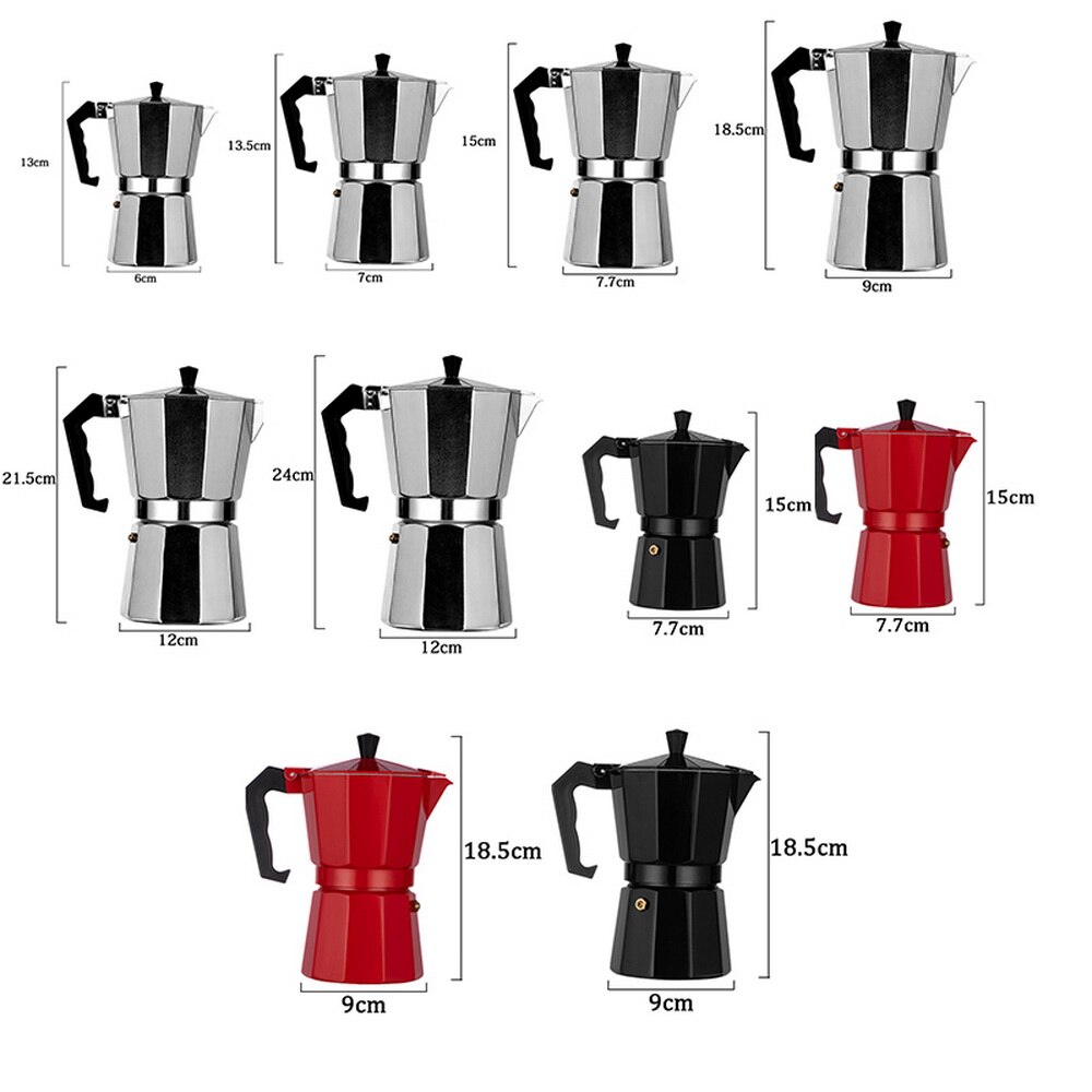 50/100/150/300/450/600ml Mocha Coffee Maker Portable Aluminum Percolator Home Office Mocha Pot Durable Espresso Maker