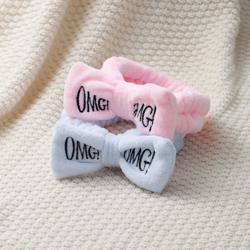 Voor Vrouwen Meisjes Hoofdbanden Omg Brief Coral Fleece Wassen Gezicht Boog Haarbanden Hoofddeksels Haarbanden Tulband Haar Accessoires