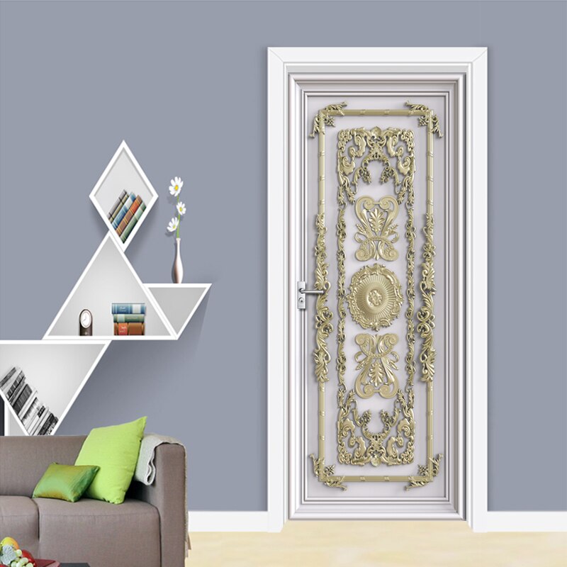 2 Pcs/Set 3D Embossed Metal Stickers Door Wall Sticker DIY Mural For Living Room Home Decor Poster PVC Waterproof Door Sticker