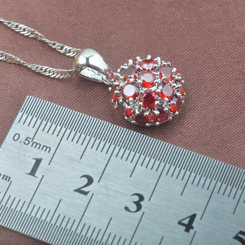 Red Zirconia Women's Silver Color Jewelry Sets Necklace Pendant Earrings Ring TZ0550