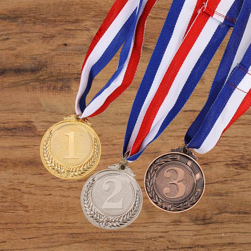 3 Stuks Metalen Award Medailles Met Hals Lint Goud Zilver Brons Olympische Stijl Voor Sport Academics Of Alle Concurrentie