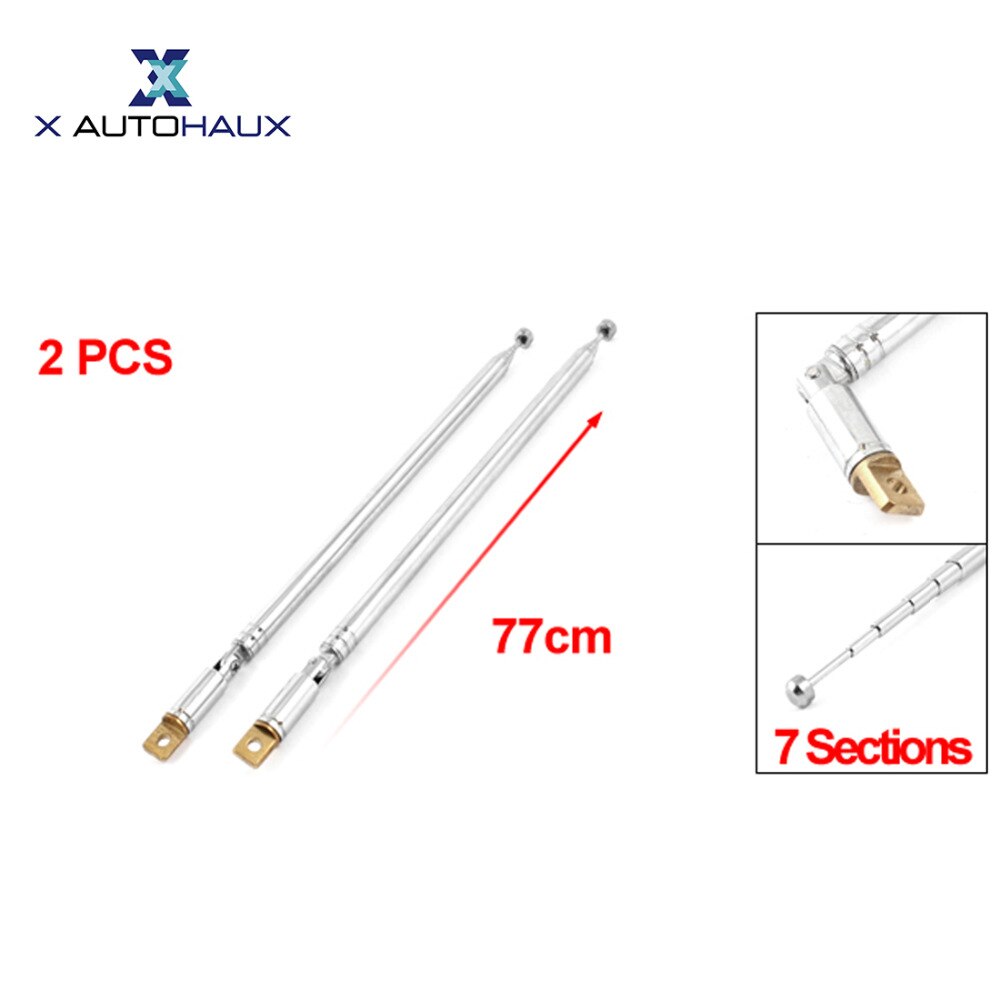 X AUTOHAUX-antena telescópica para coche, varilla giratoria de 7 Secciones, 77Cm de longitud, 2 piezas