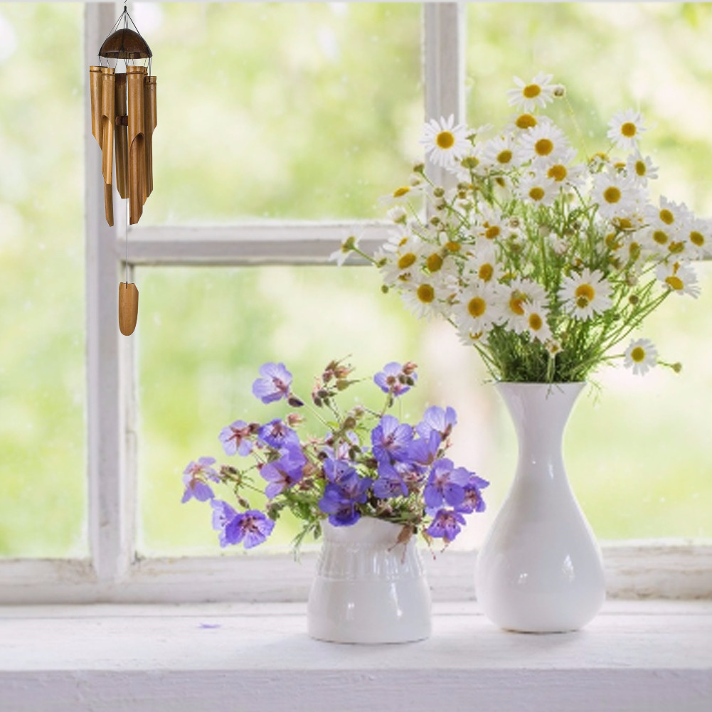 Bamboo Wind Chimes Big Bell Tube Coconut Wood Handmade Indoor and Outdoor Wall Hanging Wind Chime Decorations