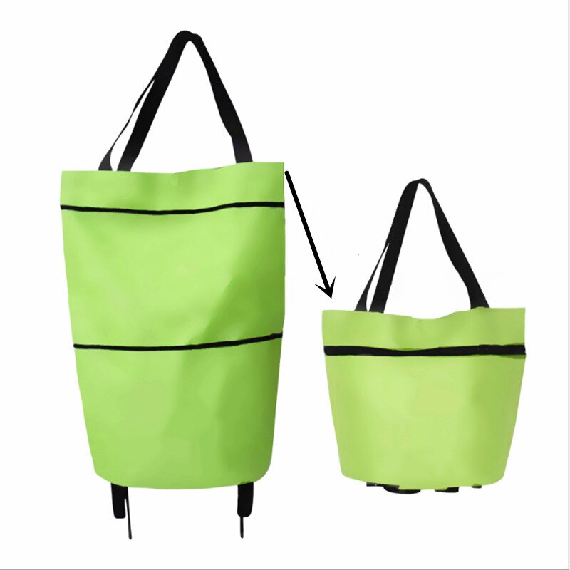 1PC Shopping Bags Folding Grocery Storage Handbag Large Capacity With wheels Reusable Folding Grocery Nylon Handbag: 2