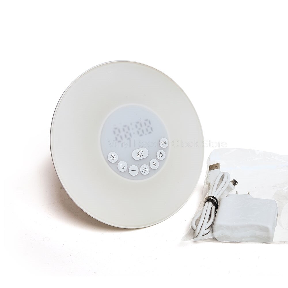 Led digitale wekker, wekkerlamp, tafelklok, lamp, zonsopgang, zonsondergang, elektronische snooze-wekkers, fm-radio: Eu-stekker