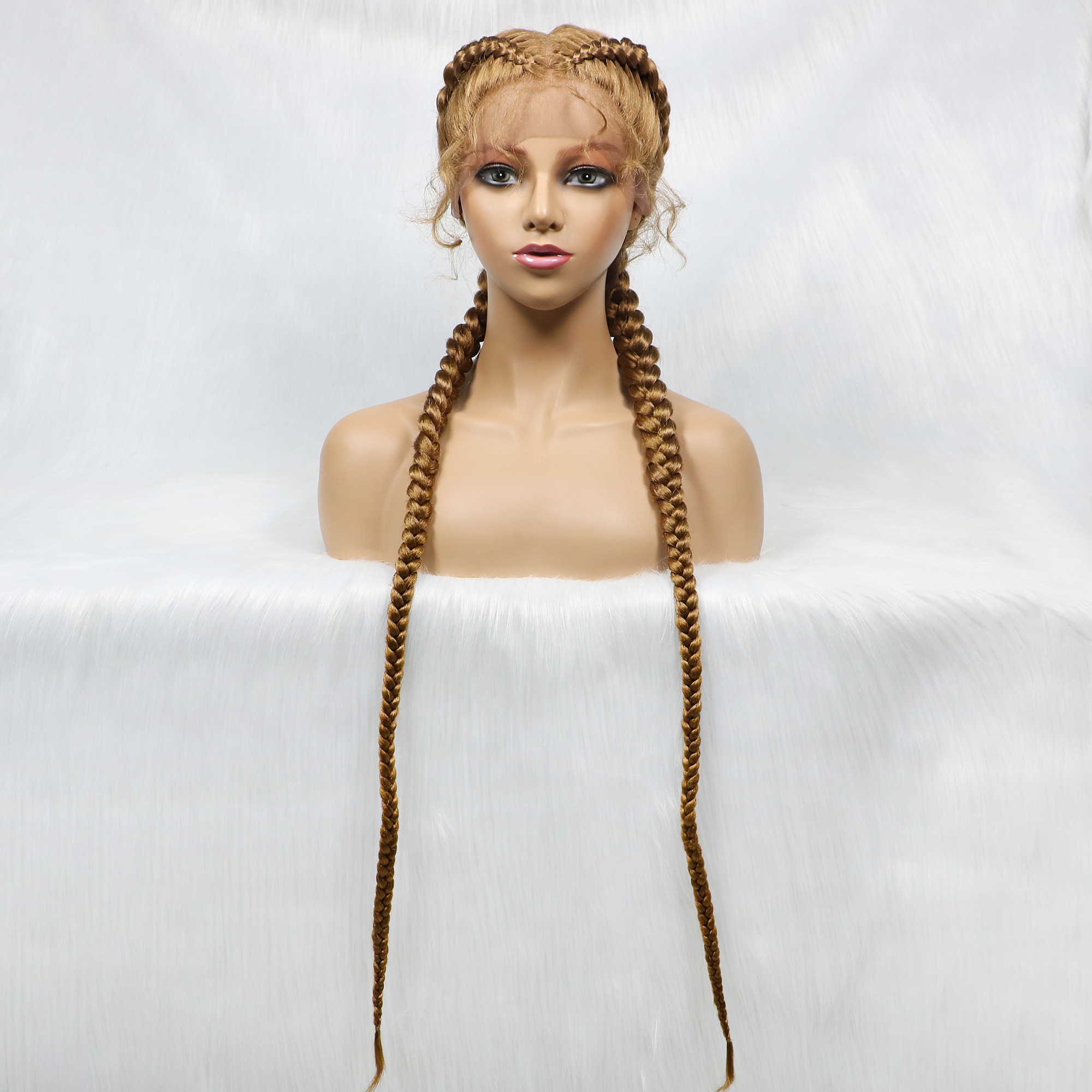 Pelucas trenzadas sintéticas con encaje frontal de 36 pulgadas de largo, peluca con trenzas para gemelos holandeses con pelo de bebé para mujeres negras: K4
