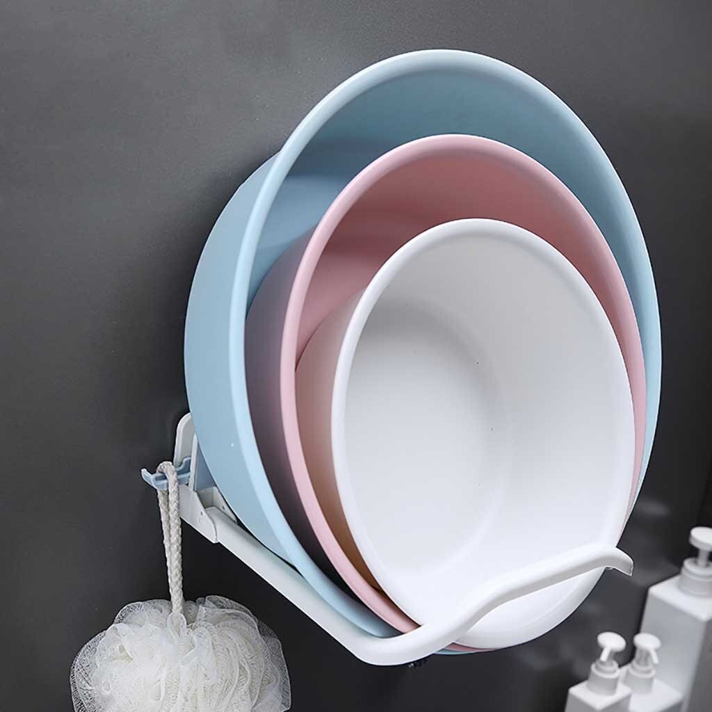 Étagère murale en plastique pliable en plastique, meuble de rangement pour lavabo, Pot, étagère, contenant des accessoires de cuisine auto-adhésif