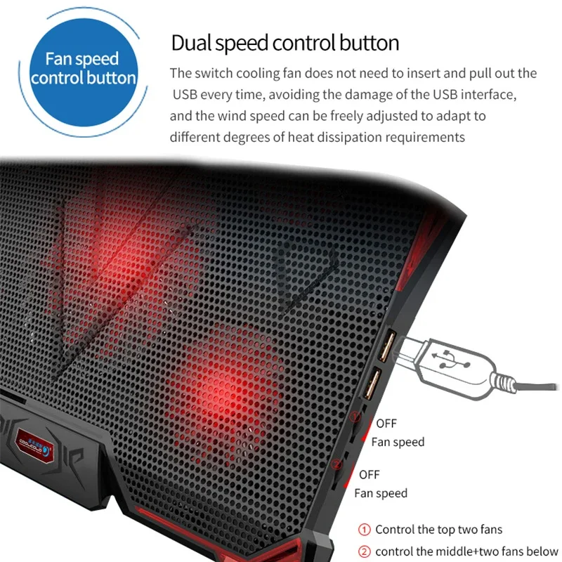 Laptop-Heizkörper fünf Lüfter Computer höhen verstellbare rutsch feste Stand kühler Dual-USB-Anschluss einstellbare Doppel rollen Wind geschwindigkeit