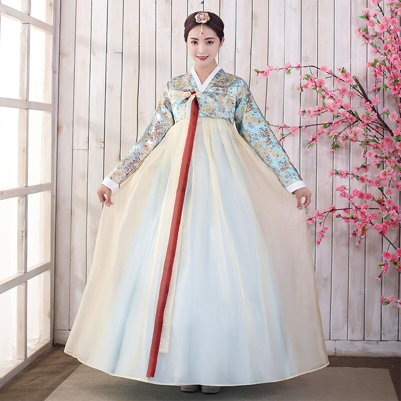 Women Korean Traditional Hanbok Female Anicent Retro Court Wedding Dresses Lady Asian Palace Stage Cosplay Clothing: design 2 / M