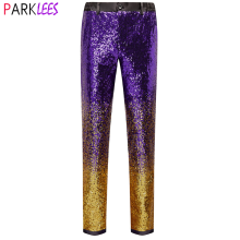 Paars Gradiënt Sequin Glitter Broek Mannen 2022 Brand Slim Fit Rechte Jurk Broek Heren Party Stage Prom Zanger Pak broek
