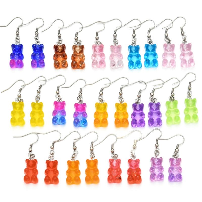 1 paar Karikatur Nette Bären Ohrringe Bunte Kristall Gummibärchen Haken Tropfen Ohrring Süssigkeit Farbe Weihnachten Schmuck