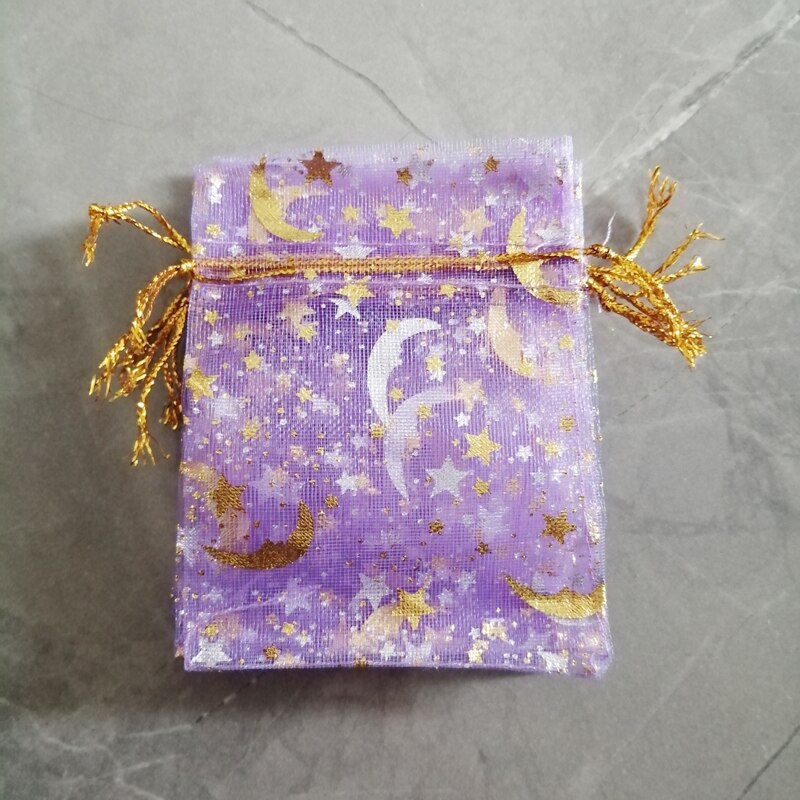 500 sztuk Star Moon Organza torby na prezenty woreczek na etui na biżuterię Mini saszetka sznurek do przechowywania opakowanie biżuterii na torebki torby ekspozycyjne: 9x12cm / Fioletowy