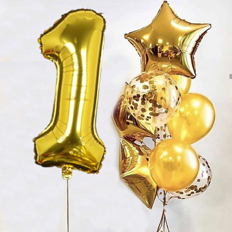 1set Gold 32inch Foil Number Balloons Birthday Party Decorations Star Ballon Kids Boy Girl 1st 1 2 3 4 Years Supplies Globos: Laser
