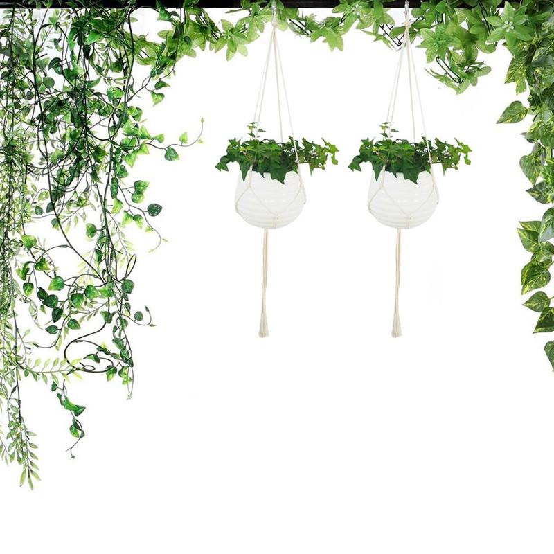 Set van 2 macramé plantenhangers 114 cm - katoenen touwhouder voor hangende