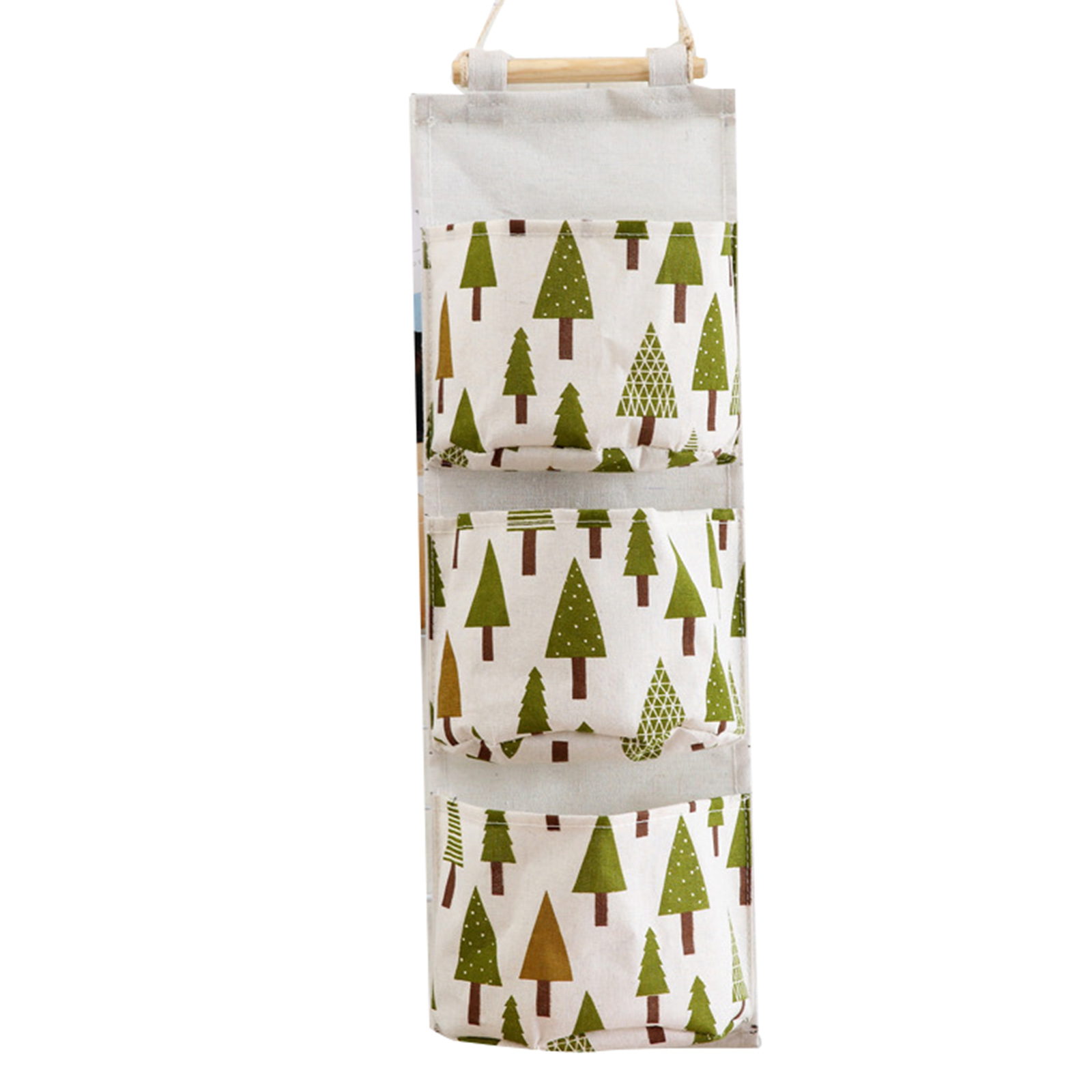 Wall Mounted Storage Bag with 3 Pockets Linen Fabric Waterproof Wall Door Closet Hanging Organizer for Bedroom Bathroom LBS: Tree