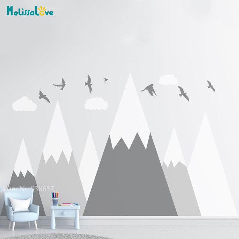 DIY Self-sticking Mountain Murals Wall Decal For Baby Room Bird Decals Art Nursery Mountains Decor Home Interior Stickers BA997: color as pic / S 93x57cm