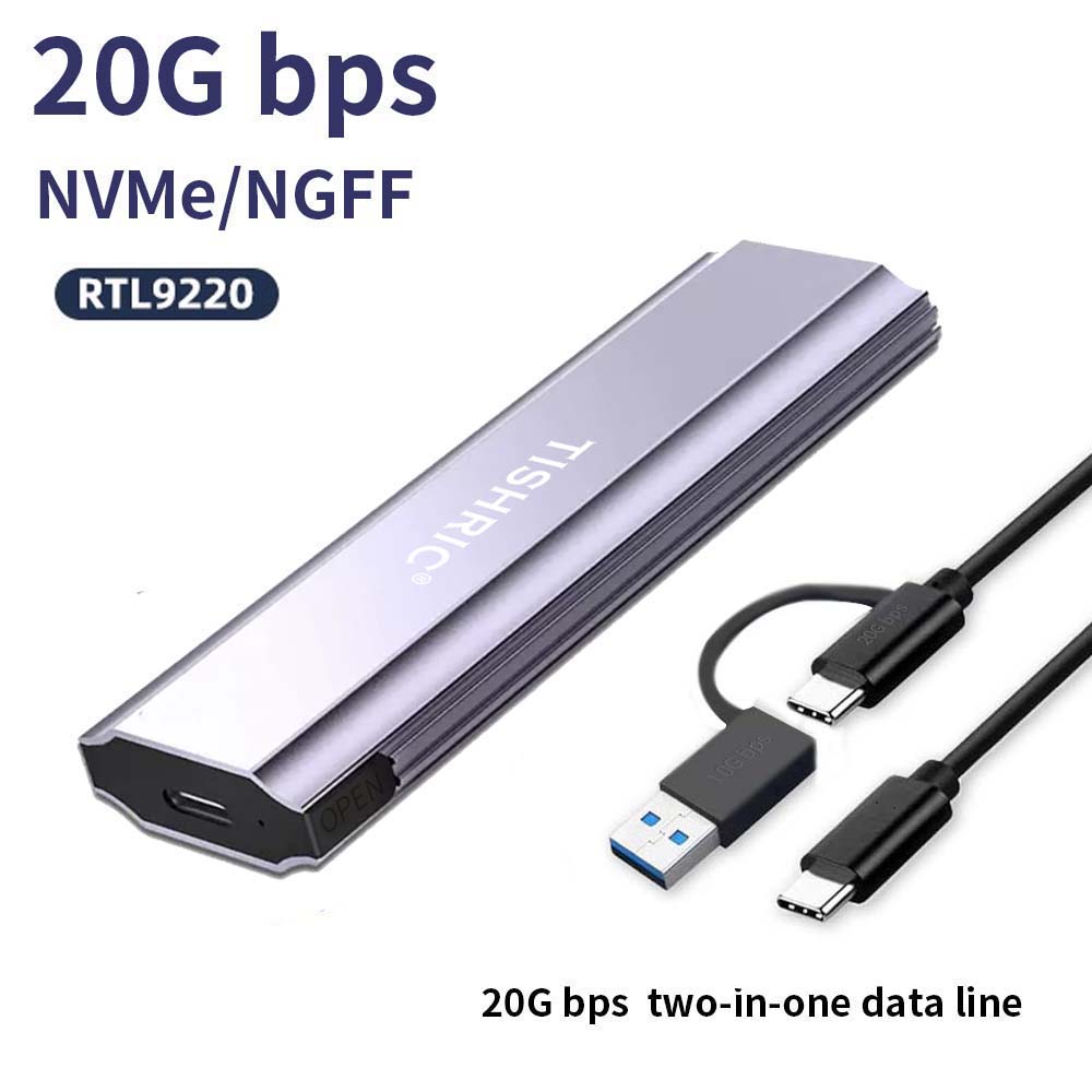 TISHRIC 1.8inch SSD Case Nvme to USB/Type C M.2 Enclosure NVME/NGFF Dual Protocol External Case Support 20Gbps SSD for PC Laptop: Silver
