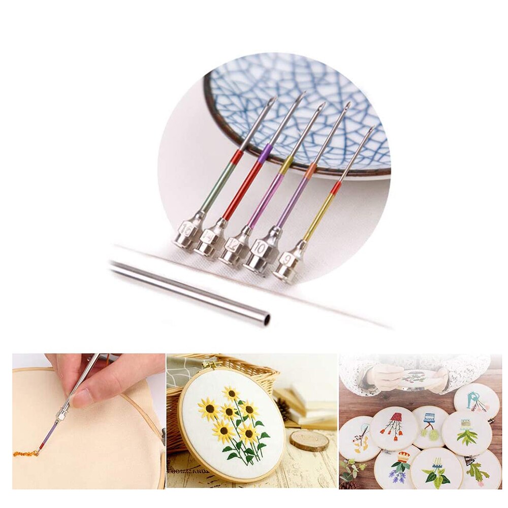 5Pcs Embroidery Stitching Punch Needle Cross Stitch Tools Crochet Knitting Needle Punch Needle Sets with Bottle DIY Sewing Tools