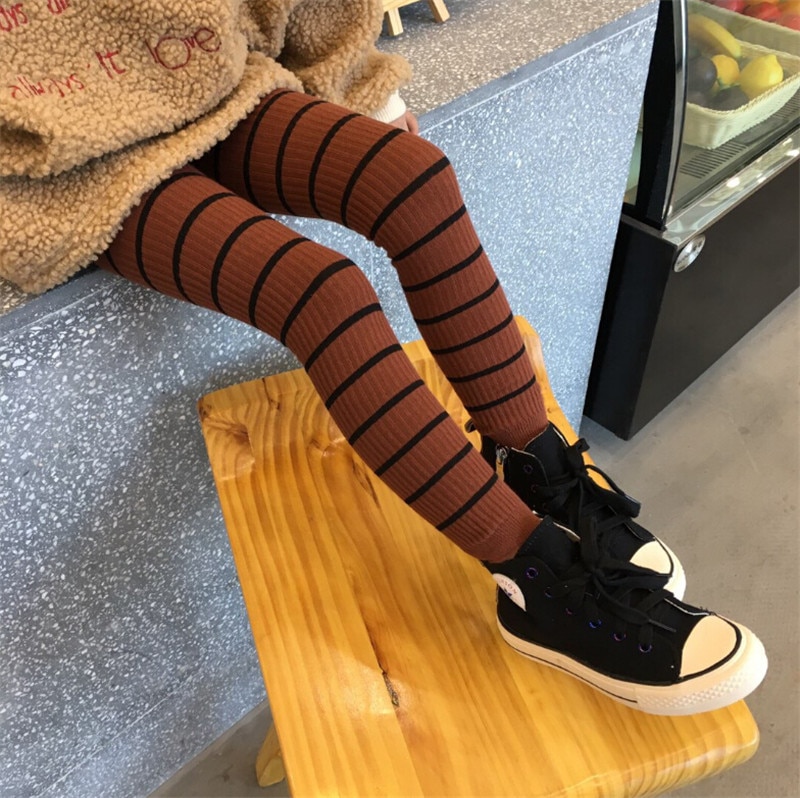 Höst vinter barn flickor leggings bomull randiga leggings barntråd stickade leggings 0-8y