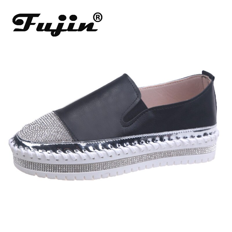 Fujin blanc chaussures décontractées femme nouvelles chaussures printemps chaussures fond épais respirant strass plat femmes chaussures simples