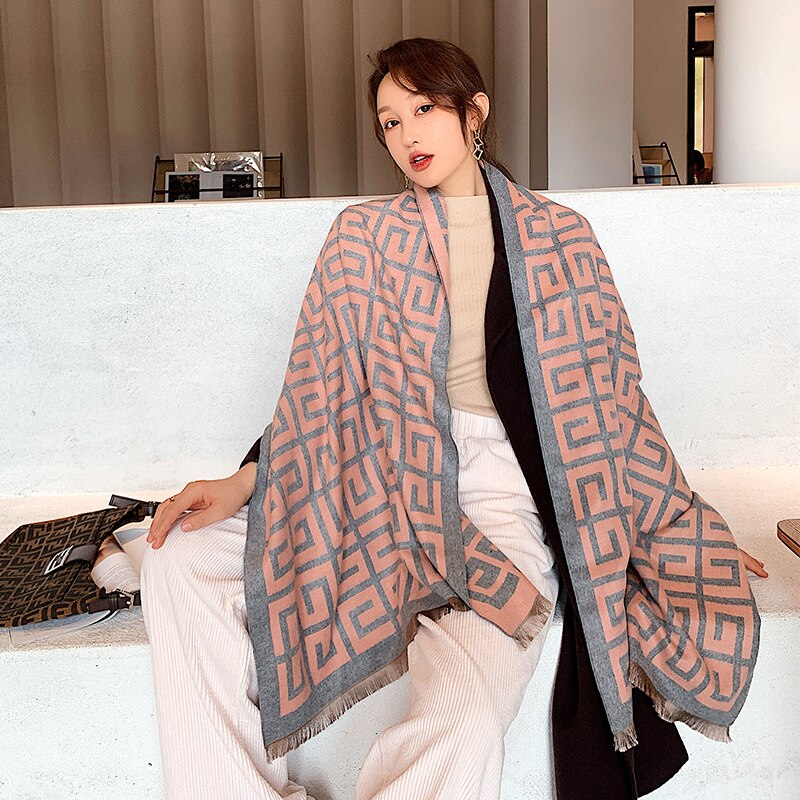 Efterår og vinter 2020 nye koreanske fortykket termisk lang sjal efterligning kashmir dobbelt formål kvinders tørklæde kvast tæppe tørklæde: Lyserød