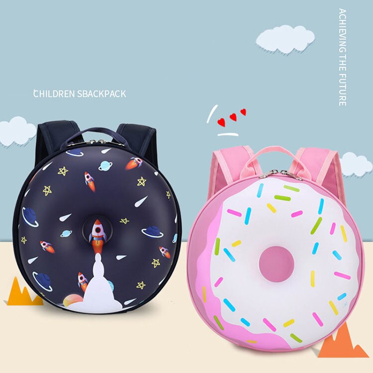 Couro do plutônio sacos de escola das crianças do jardim de infância mochilas bonito donuts livro sacos para o bebê meninas meninos dos desenhos animados da criança mochila