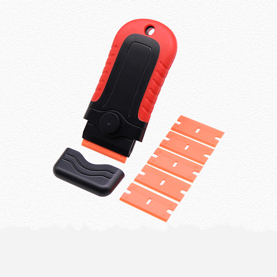 Razor Blade Scraper Plastic Razor Safety Scraper With 5 Blades for Auto Glass Cooktop Windows Red A162