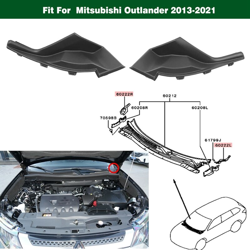 2Pcs Voorruit Ruitenwisser Cowl Trim Water Deflector Plaat Nek Trim Panel Voor Mitsubishi Outlander: Default Title