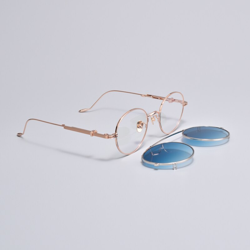 korean Prescription Eyeglasses Frame With clip men Women Round Myopia Optical Gentle Diplo-the cub 032 Glasses Frame: Gold Blue
