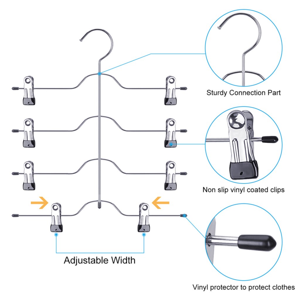 Multi-Functional Skirt Hanger 4 Tier Pants Holder Clip Steel Adjustable Space Saving Trousers Hanging Rack Clothes Storage Rack