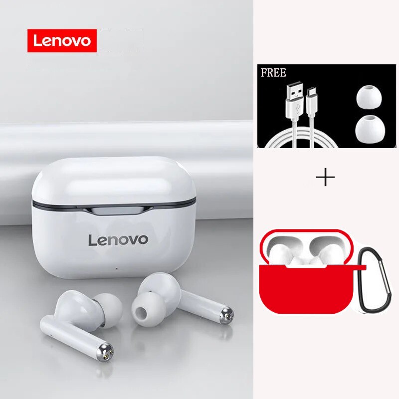 Newest in Original Lenovo LP1 Wireless Bluetooth Headset V5.0 Touch Earphone Stereo 300mAh Durable Battery IPX4 Waterproof: B Add red case